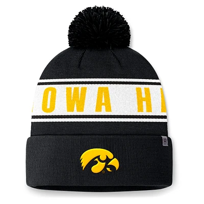 Men's Top of the World Black Iowa Hawkeyes Slash Cuffed Knit Hat with Pom