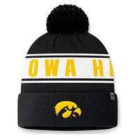 Men's Top of the World Black Iowa Hawkeyes Slash Cuffed Knit Hat with Pom