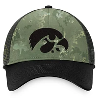 Casquette réglable Top of the World Hunter vert/gris pour hommes, Iowa Hawkeyes OHT, unité d'appréciation militaire, camionneur