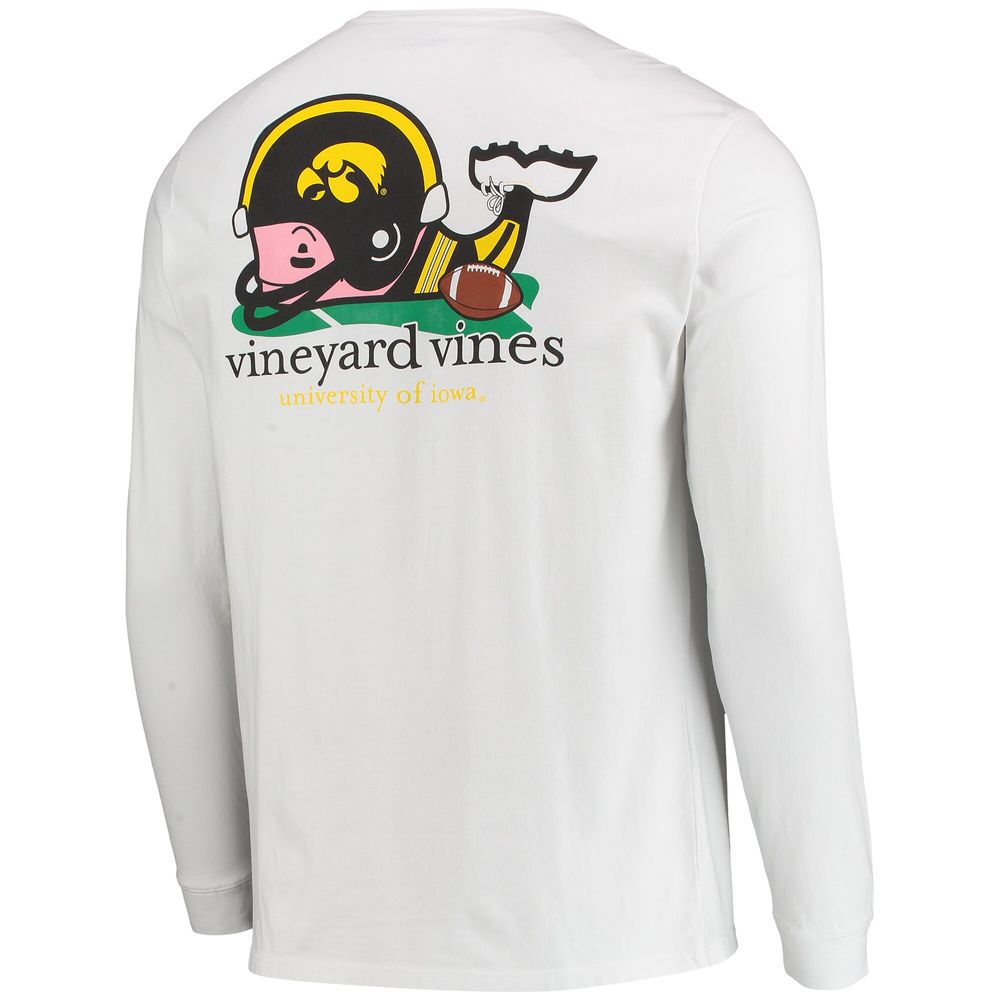 Men's Vineyard Vines White Iowa Hawkeyes Football Whale Long Sleeve T-Shirt