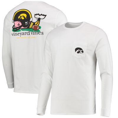 Men's Vineyard Vines White Iowa Hawkeyes Football Whale Long Sleeve T-Shirt