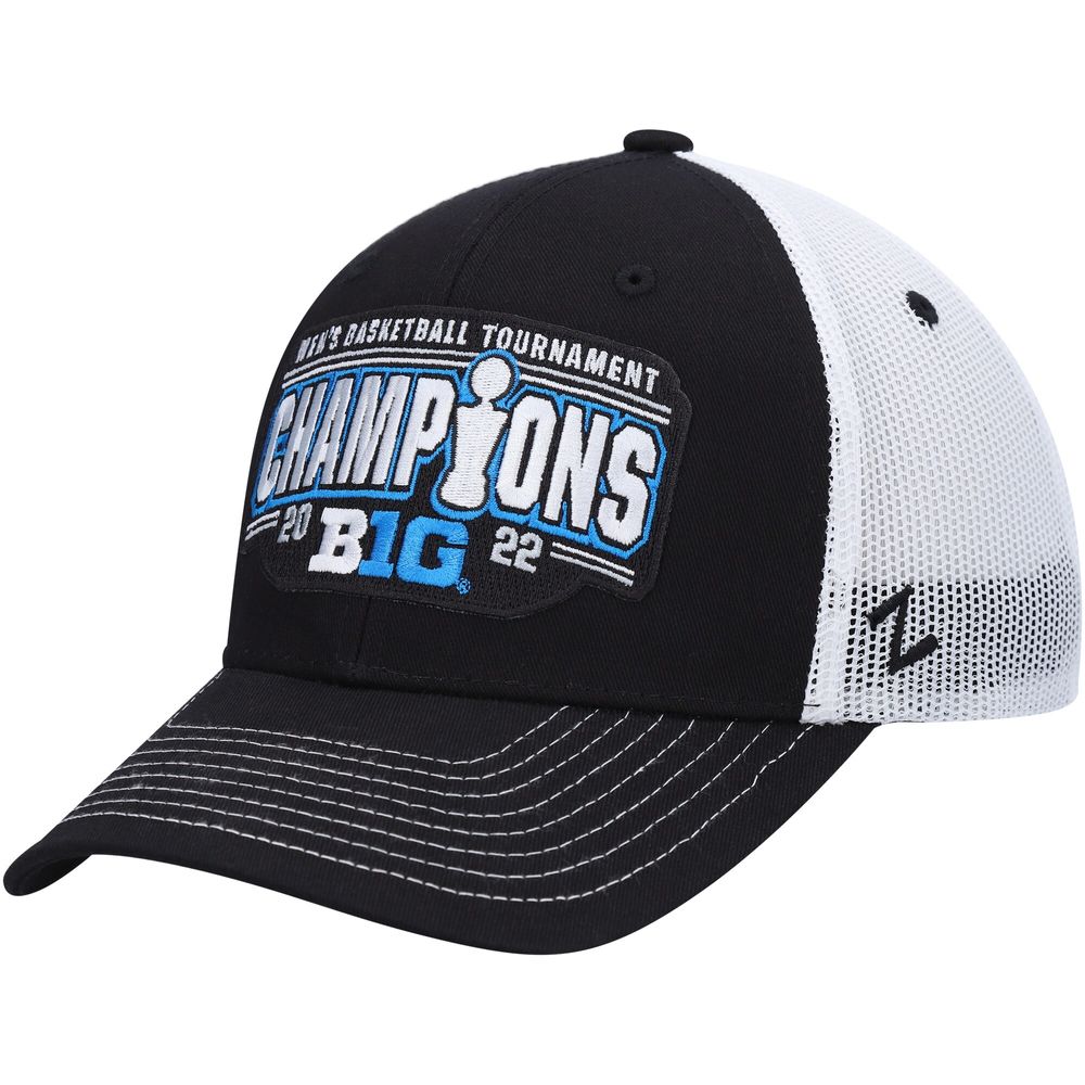 Men's Zephyr Black/White Iowa Hawkeyes 2022 Big Ten Men's Basketball Conference Tournament Champions Locker Room Adjustable Hat