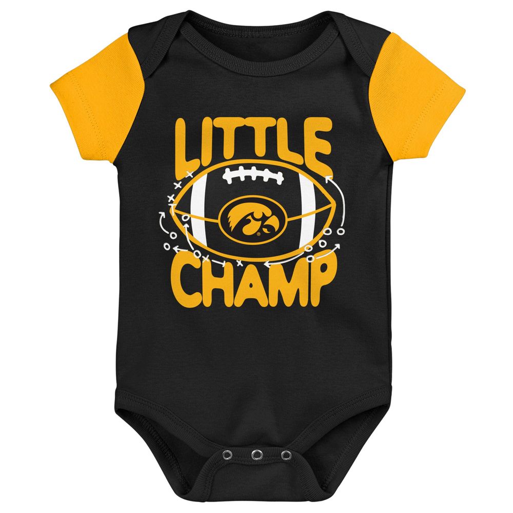 Newborn & Infant Black/Gold Iowa Hawkeyes Little Champ Bodysuit Bib Booties Set