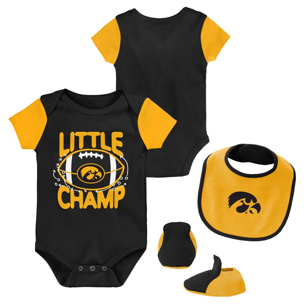 Newborn & Infant Black/Gold Iowa Hawkeyes Little Champ Bodysuit Bib Booties Set