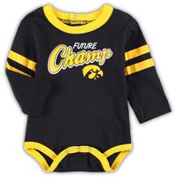 Newborn & Infant Black/Gold Iowa Hawkeyes Little Kicker Long Sleeve Bodysuit Sweatpants Set