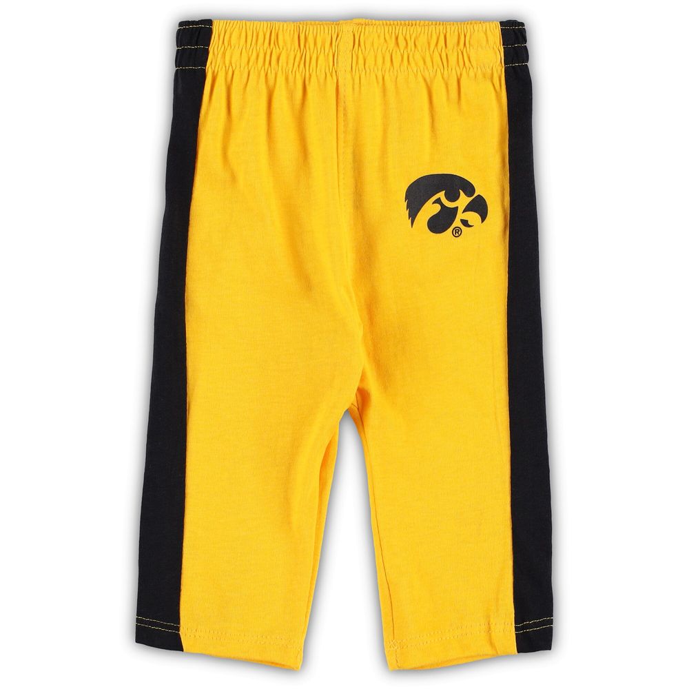 Newborn & Infant Black/Gold Iowa Hawkeyes Little Kicker Long Sleeve Bodysuit Sweatpants Set