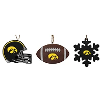 The Memory Company Iowa Hawkeyes Lot de trois casques, ballon de football et décoration en forme de flocon de neige