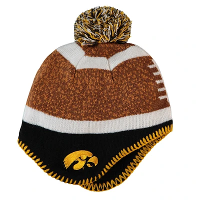 Bonnet en tricot de tête de football Iowa Hawkeyes marron/noir pour tout-petit avec pompon