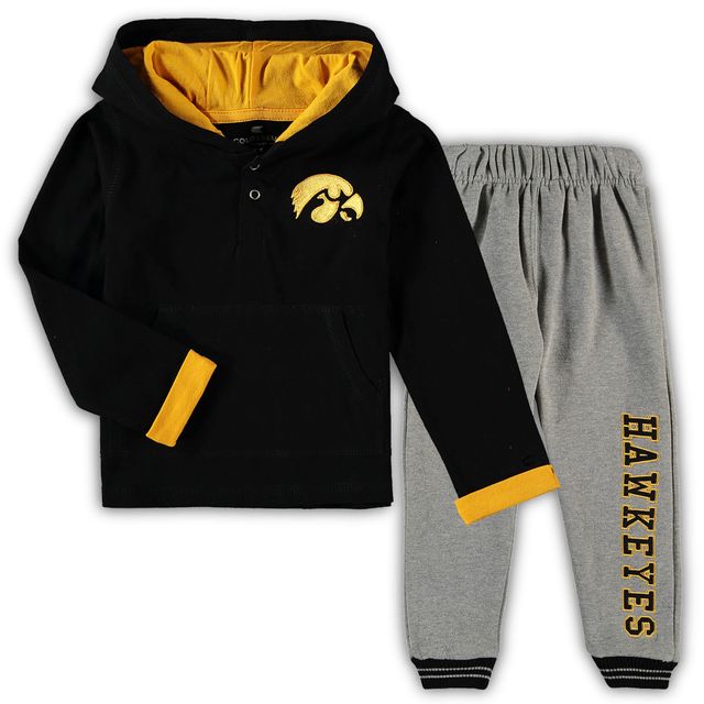 Ensemble à capuche et pantalon de survêtement Iowa Hawkeyes Poppies Colosseum noir/gris chiné pour tout-petits