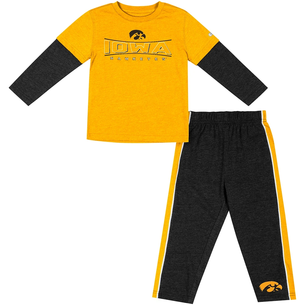 Ensemble t-shirt et pantalon à manches longues Colosseum doré/noir Iowa Hawkeyes pour tout-petit