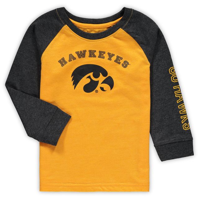 T-shirt raglan à manches longues Colosseum Heathered Gold Iowa Hawkeyes pour tout-petit