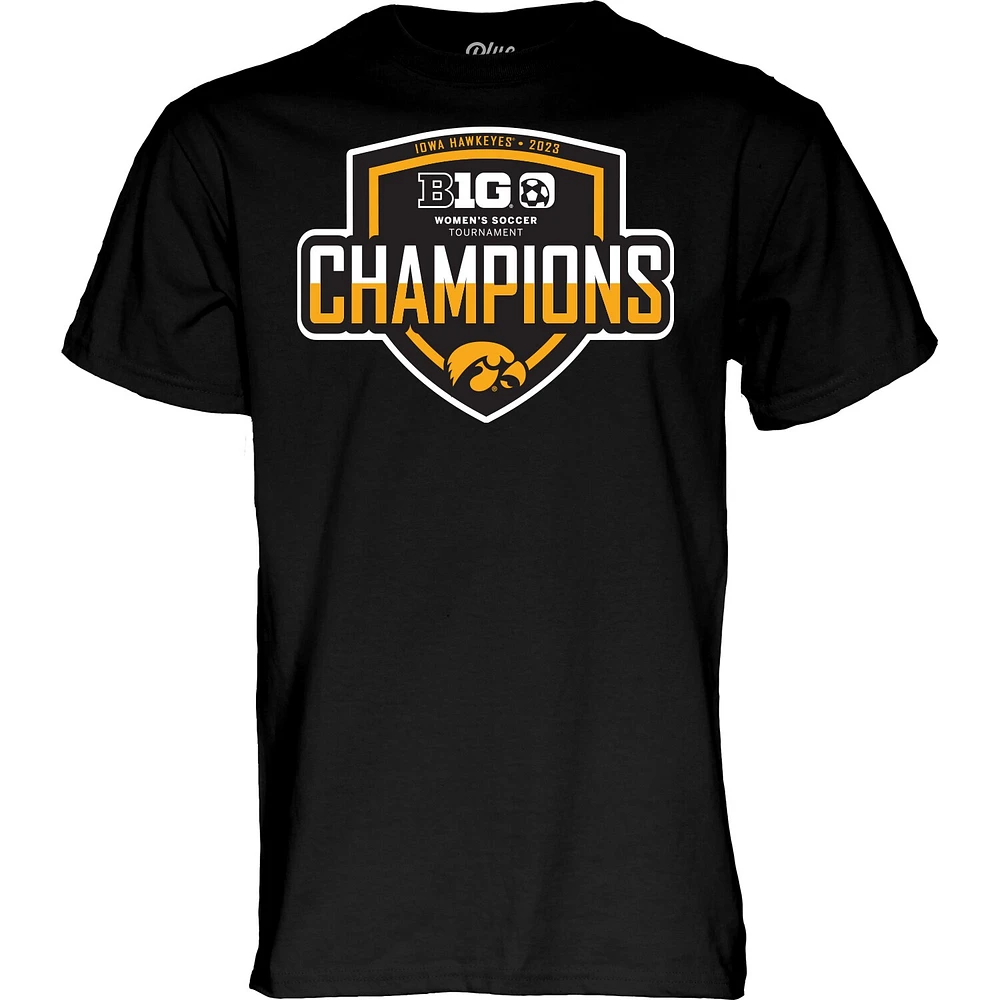 Unisex Blue 84  Black Iowa Hawkeyes 2023 Big Ten Women's Soccer Conference Tournament Champions Locker Room T-Shirt