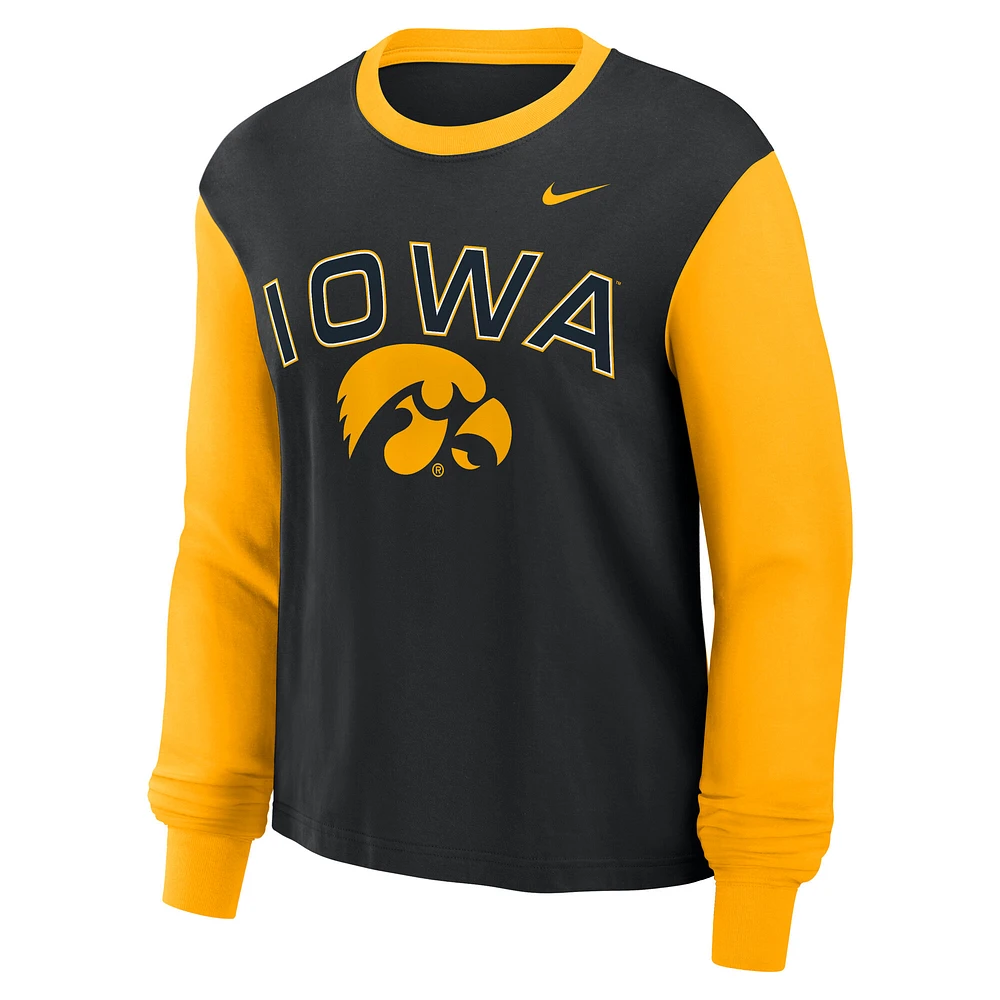 T-shirt à manches longues Nike Boxy Iowa Hawkeyes noir/or pour femme