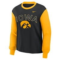 T-shirt à manches longues Nike Boxy Iowa Hawkeyes noir/or pour femme
