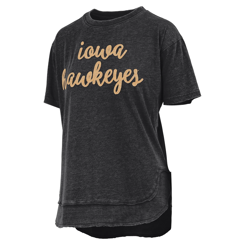 Women's Pressbox  Black Iowa Hawkeyes Poncho T-Shirt