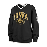 Women's '47 Black Iowa Hawkeyes Clubhouse Daze Eighty V-Neck Pullover Sweatshirt