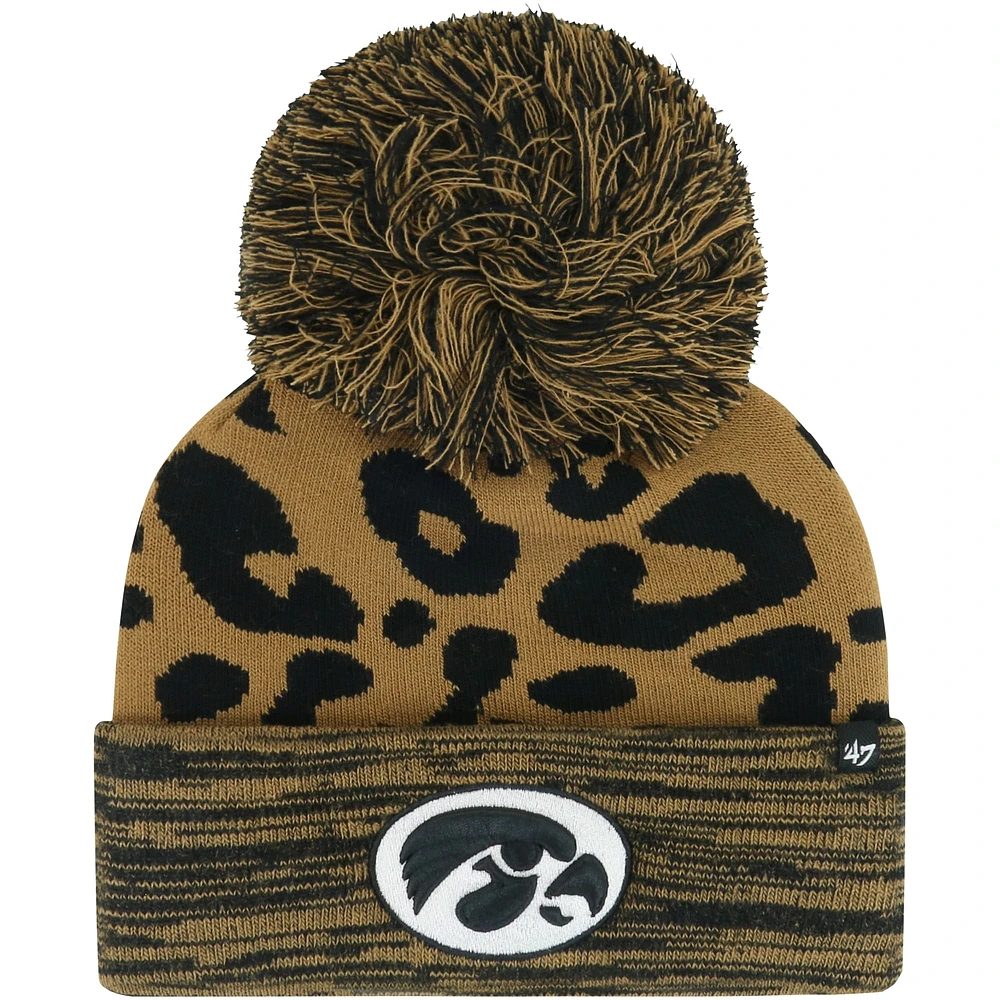 Bonnet en tricot à revers rosette '47 marron Iowa Hawkeyes pour femmes avec pompon