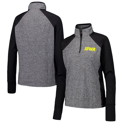 Women's Black/Heather Gray Iowa Hawkeyes Finalist Raglan Quarter-Zip Jacket