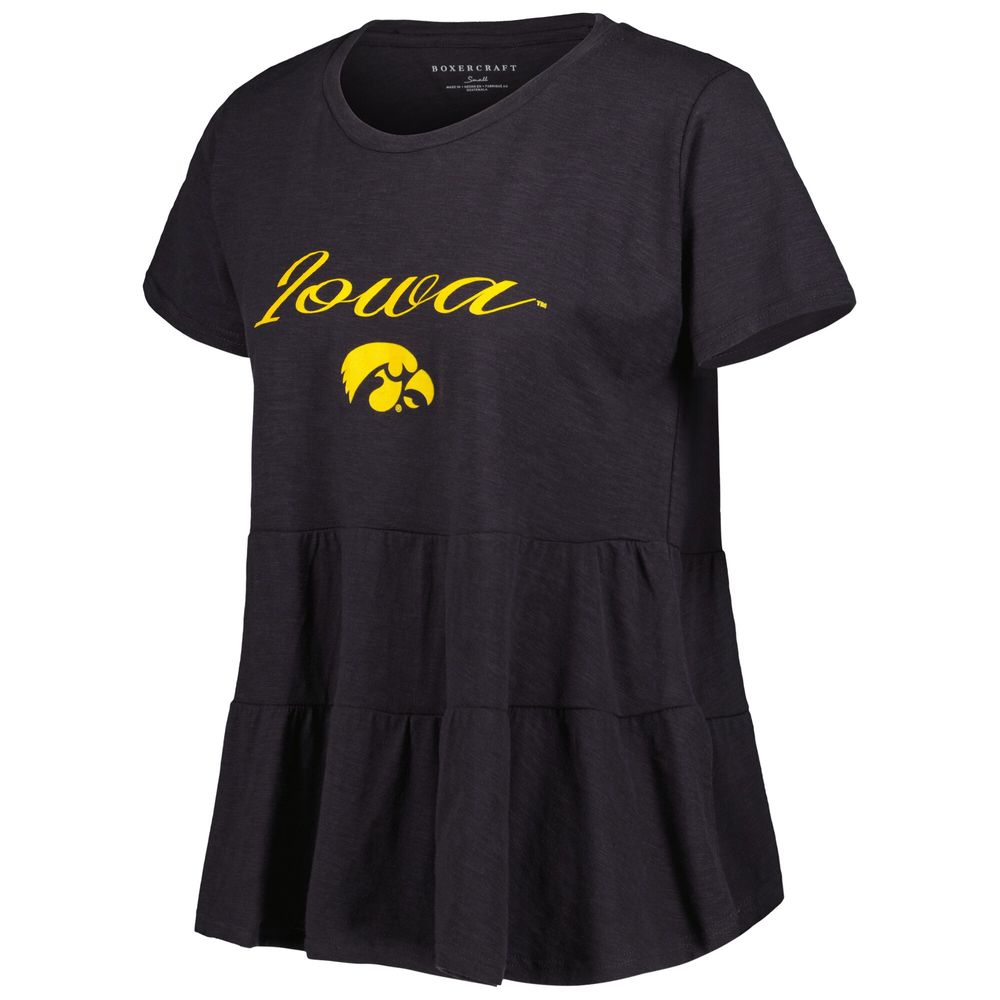 Women's Black Iowa Hawkeyes Willow Ruffle-Bottom T-Shirt