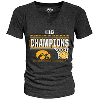 Women's Blue 84 Heathered Black Iowa Hawkeyes 2022 Big Ten Men's Basketball Conference Tournament Champions Locker Room V-Neck T-Shirt