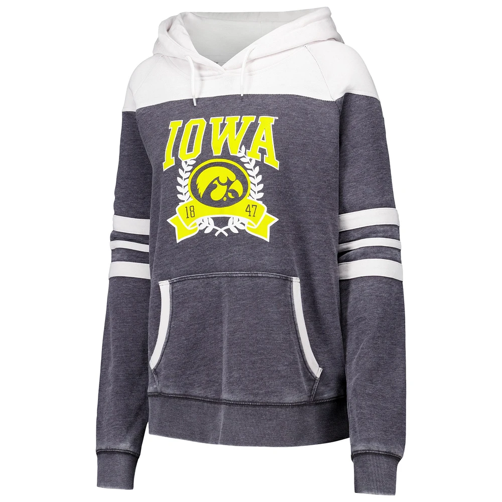 Women's Charcoal Iowa Hawkeyes Blitz Striped Blocked Raglan Pullover Hoodie