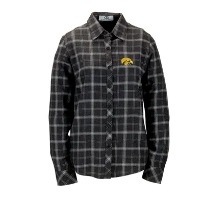 Iowa Hawkeyes Women's Brewer Flannel Button-Down Long Sleeve Shirt - Charcoal