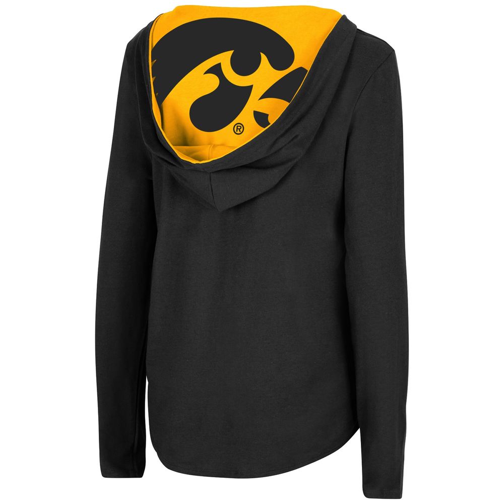 Women's Colosseum Black Iowa Hawkeyes Catalina Hoodie Long Sleeve T-Shirt