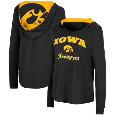 Women's Colosseum Black Iowa Hawkeyes Catalina Hoodie Long Sleeve T-Shirt