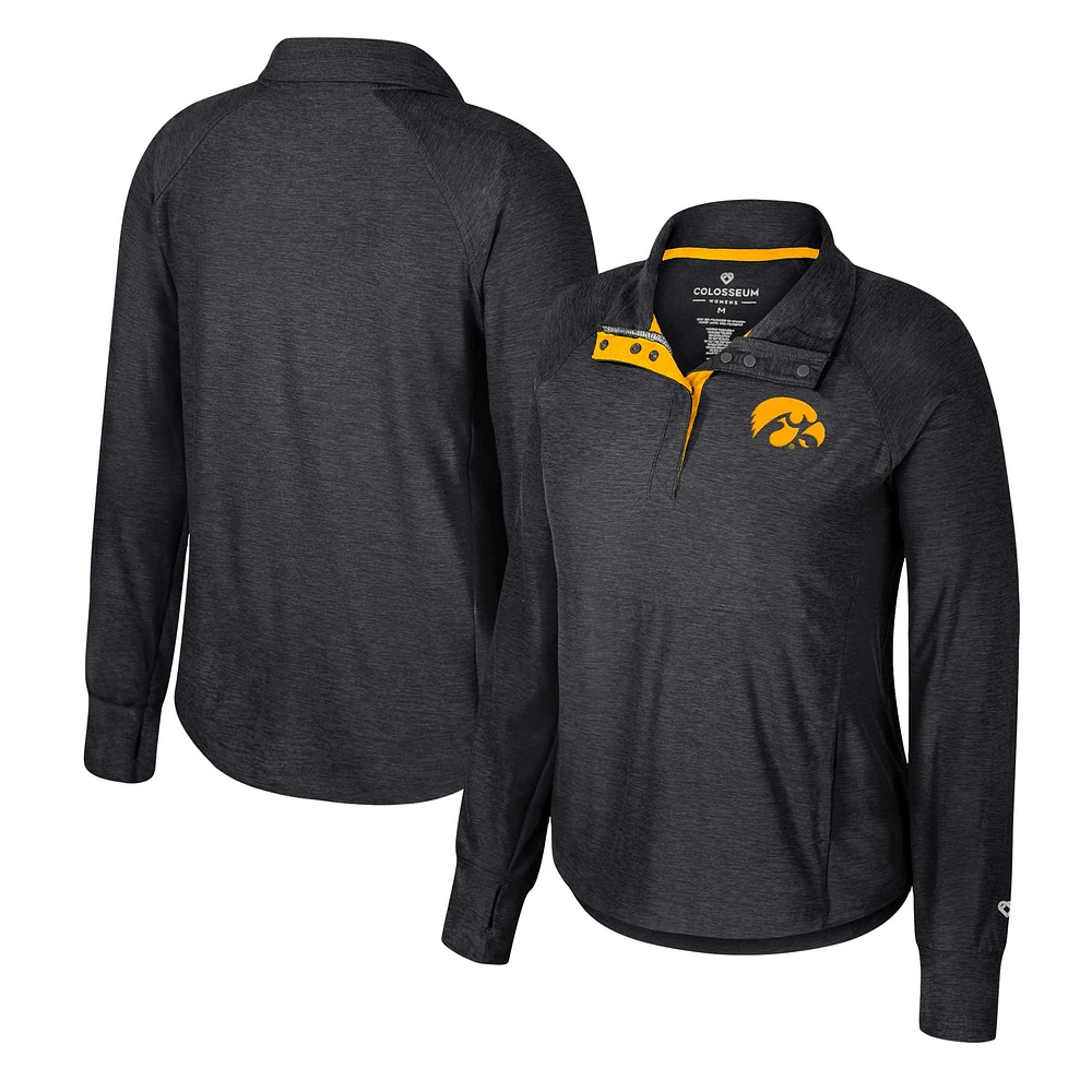 Women's Colosseum Black Iowa Hawkeyes Cressida Raglan Half-Snap Top