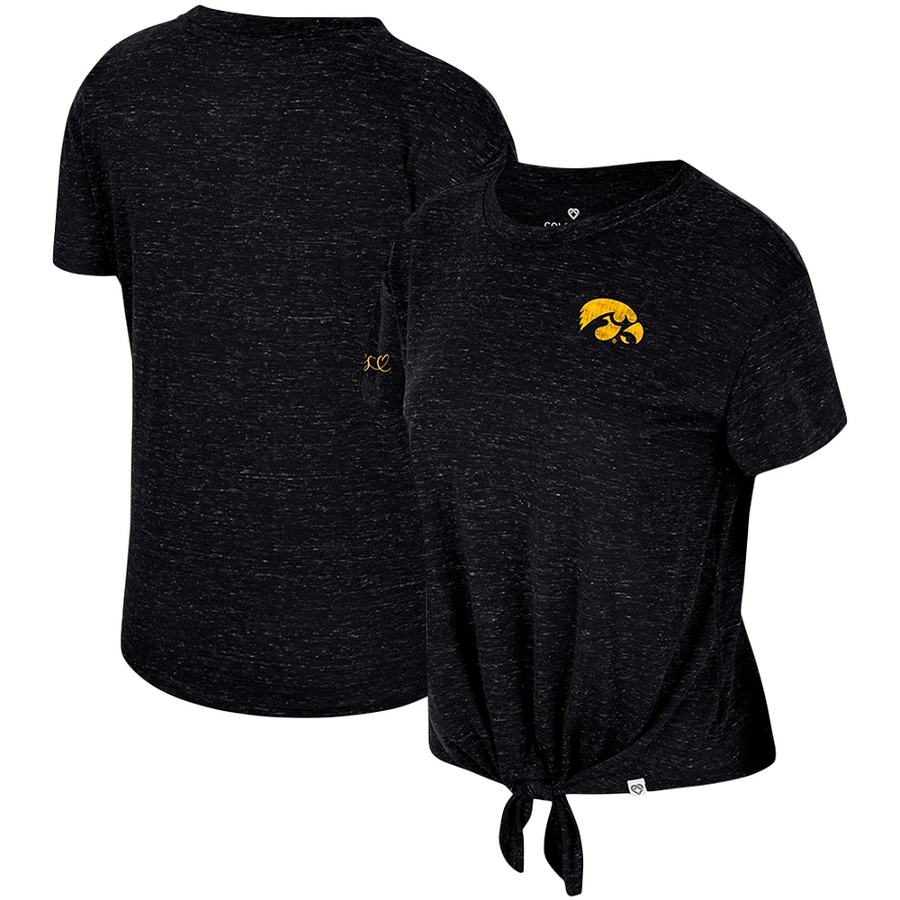 Women's Colosseum Black Iowa Hawkeyes Finalists Tie-Front T-Shirt