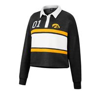 Women's Colosseum Black Iowa Hawkeyes I Love My Job Rugby Long Sleeve Shirt