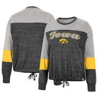 Women's Colosseum Black Iowa Hawkeyes Joanna Tie Front Long Sleeve T-Shirt