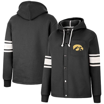 Women's Colosseum Black Iowa Hawkeyes Mia Striped Full-Snap Hoodie Jacket