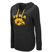 Women's Colosseum Black Iowa Hawkeyes My Lover Lightweight Hooded Long Sleeve T-Shirt