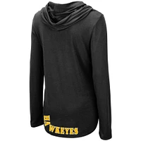 Women's Colosseum Black Iowa Hawkeyes My Lover Lightweight Hooded Long Sleeve T-Shirt