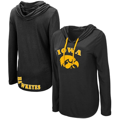 Women's Colosseum Black Iowa Hawkeyes My Lover Lightweight Hooded Long Sleeve T-Shirt