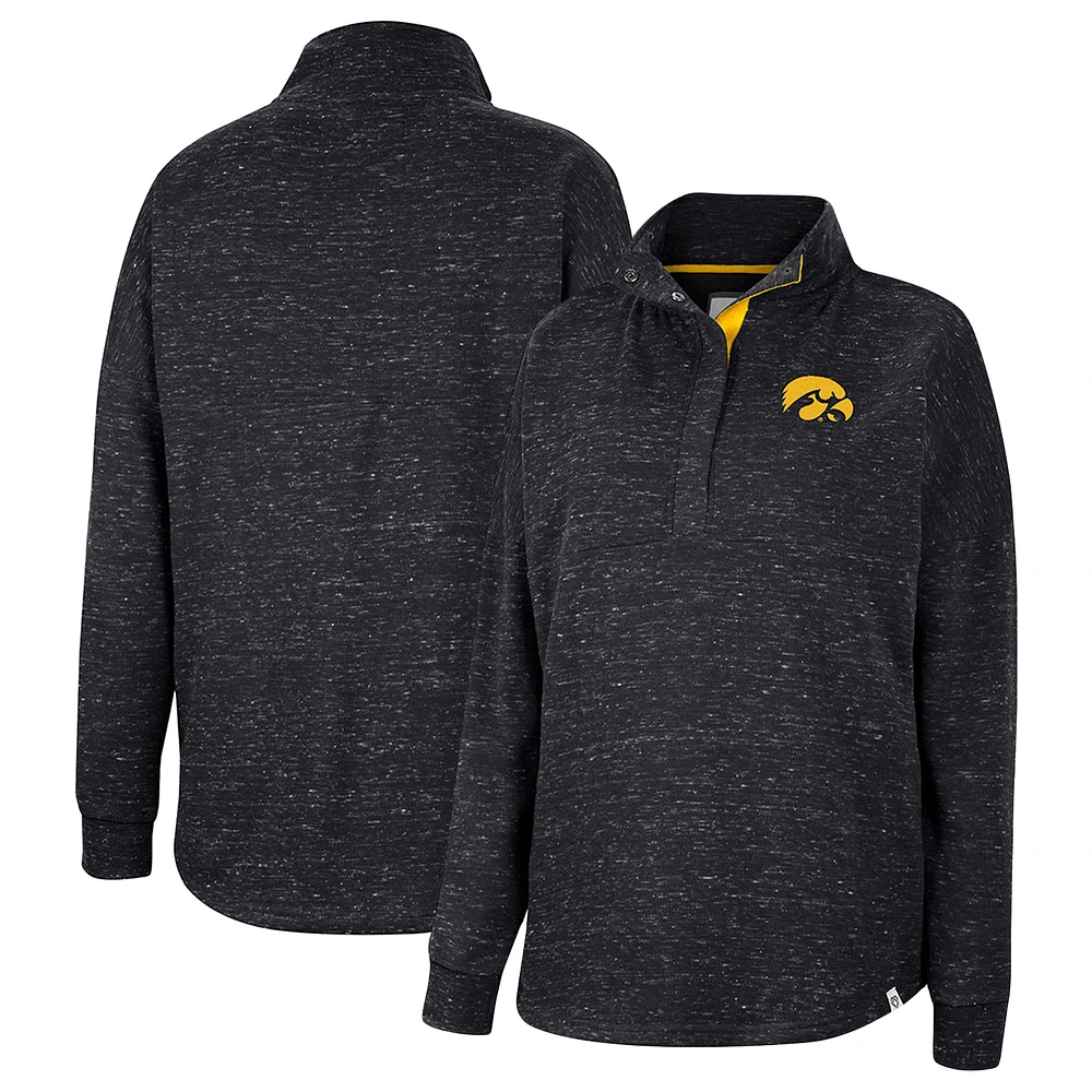 Women's Colosseum Black Iowa Hawkeyes Natalie Speckled Quarter-Snap Top