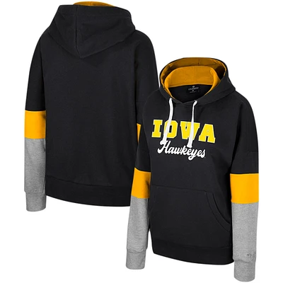 Women's Colosseum Black Iowa Hawkeyes Oversized Colorblock Pullover Hoodie