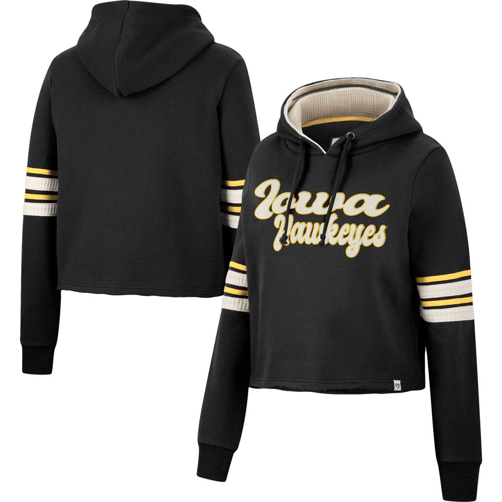 Women's Colosseum Black Iowa Hawkeyes Retro Cropped Pullover Hoodie