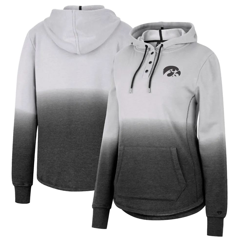 Women's Colosseum Gray/Black Iowa Hawkeyes Aurelia Dip-Dye Quarter-Snap Pullover Hoodie