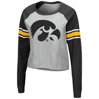 Women's Colosseum Heathered Gray/Black Iowa Hawkeyes Decoder Pin Raglan Long Sleeve T-Shirt