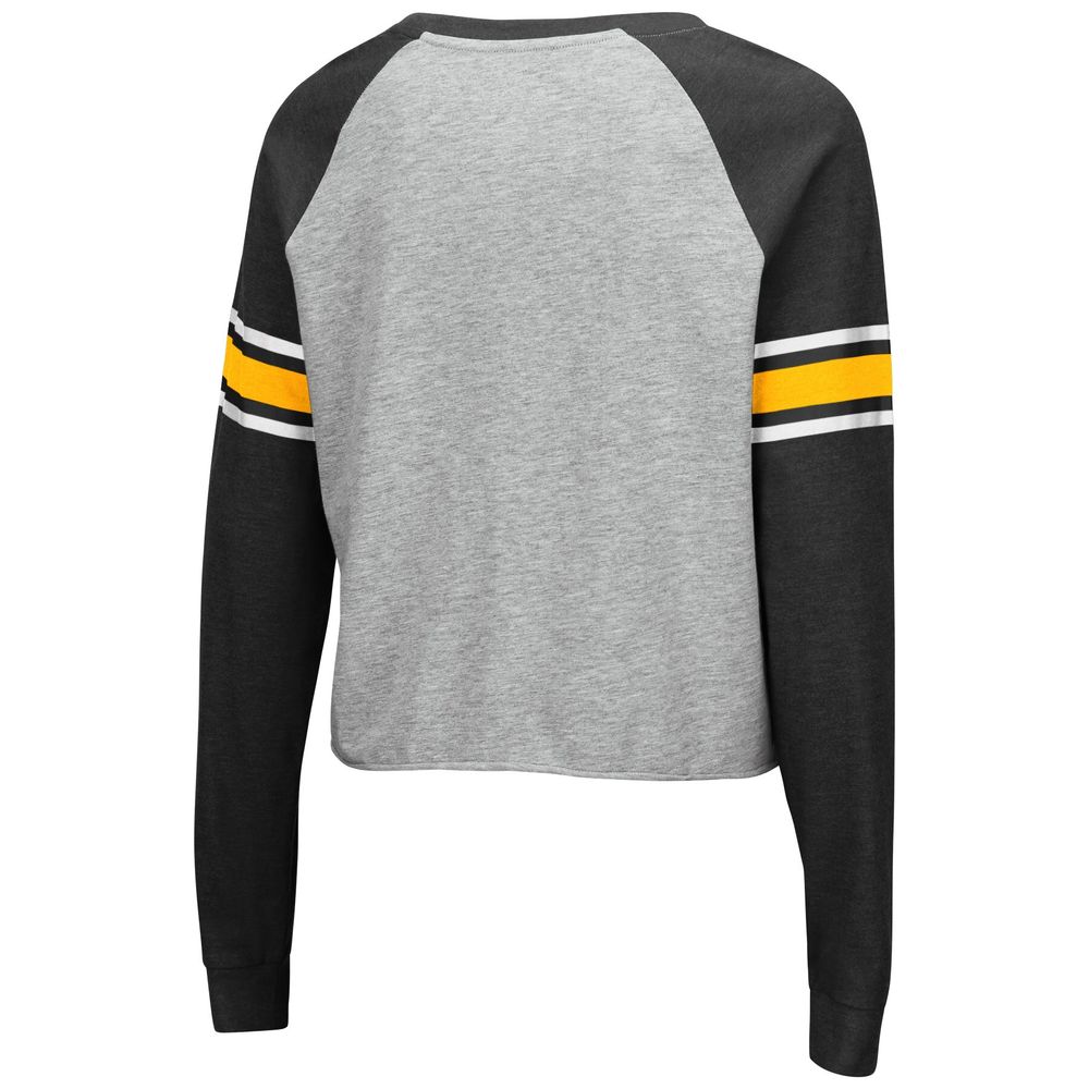 Women's Colosseum Heathered Gray/Black Iowa Hawkeyes Decoder Pin Raglan Long Sleeve T-Shirt