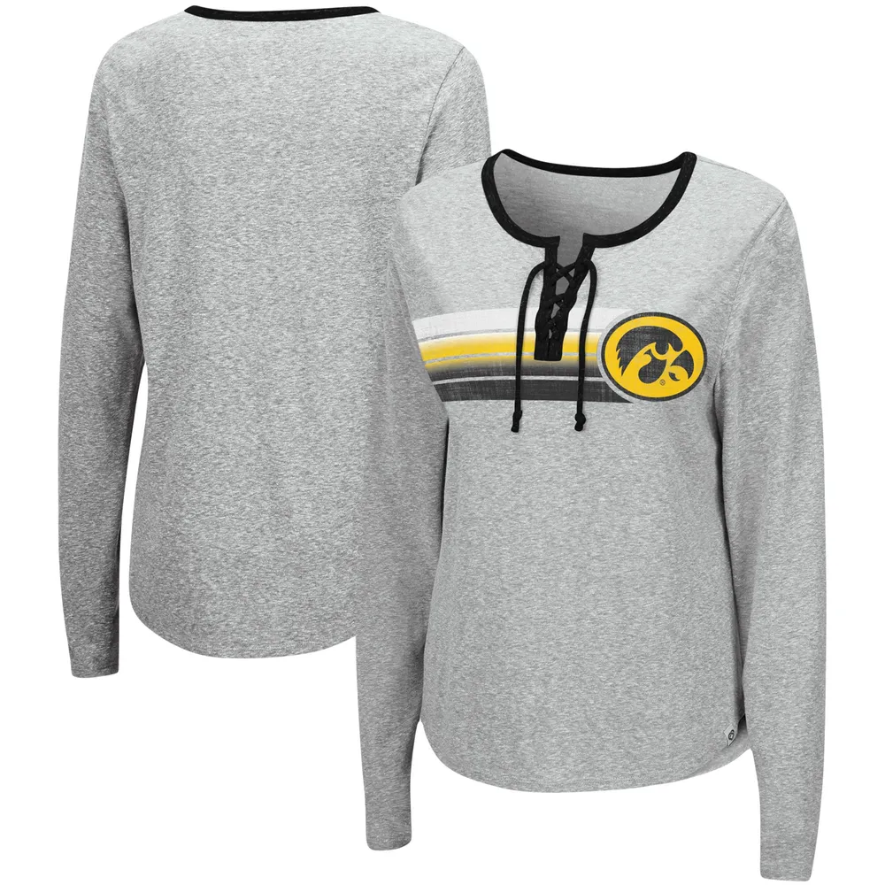 Colosseum Heathered Grey Iowa Hawkeyes Sundial Tri-Blend T-shirt à lacets manches longues pour femme