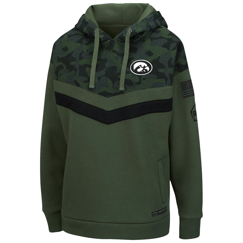 Women's Colosseum Olive/Camo Iowa Hawkeyes OHT Military Appreciation Extraction Chevron Pullover Hoodie