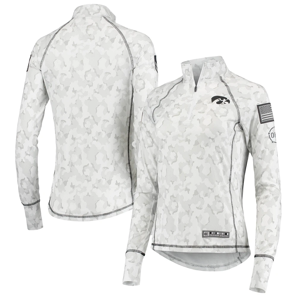 Colosseum White Iowa Hawkeyes OHT Officier d'appréciation militaire Arctic Camo Veste ajustée légère 1/4-Zip pour femme