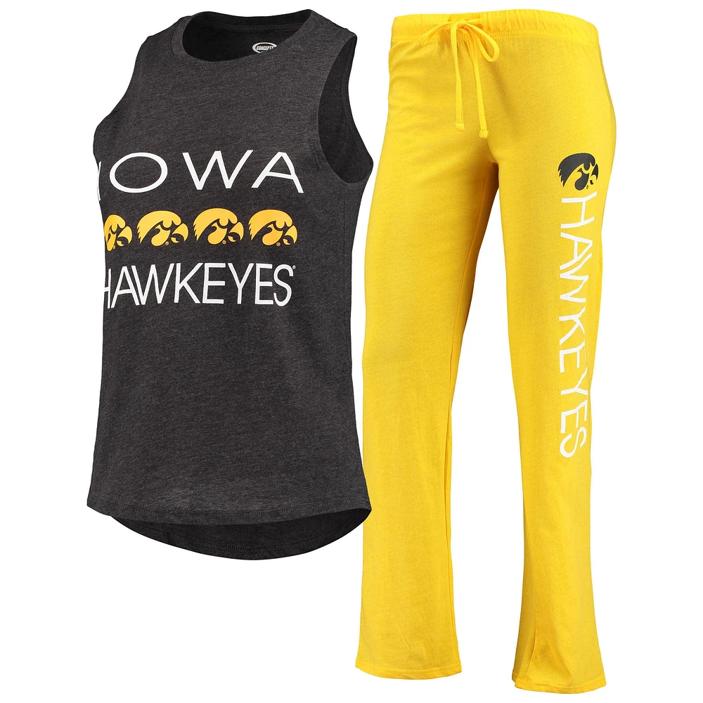 Concepts Sport Ensemble de pyjama et débardeur Iowa Hawkeyes Team Noir/Or pour femme