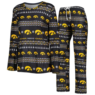 Iowa Hawkeyes Concepts Sport Women's Flurry Ugly Sweater Long Sleeve T-Shirt & Pants Sleep Set - Black