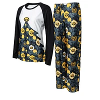 Women's Concepts Sport Black Iowa Hawkeyes Tinsel Ugly Sweater Long Sleeve T-Shirt & Pants Sleep Set