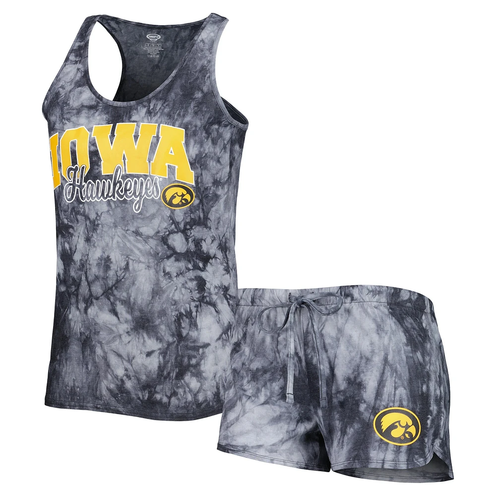 Concepts Sport Charcoal Iowa Hawkeyes Billboard Tie-Dye Débardeur et short pour femme