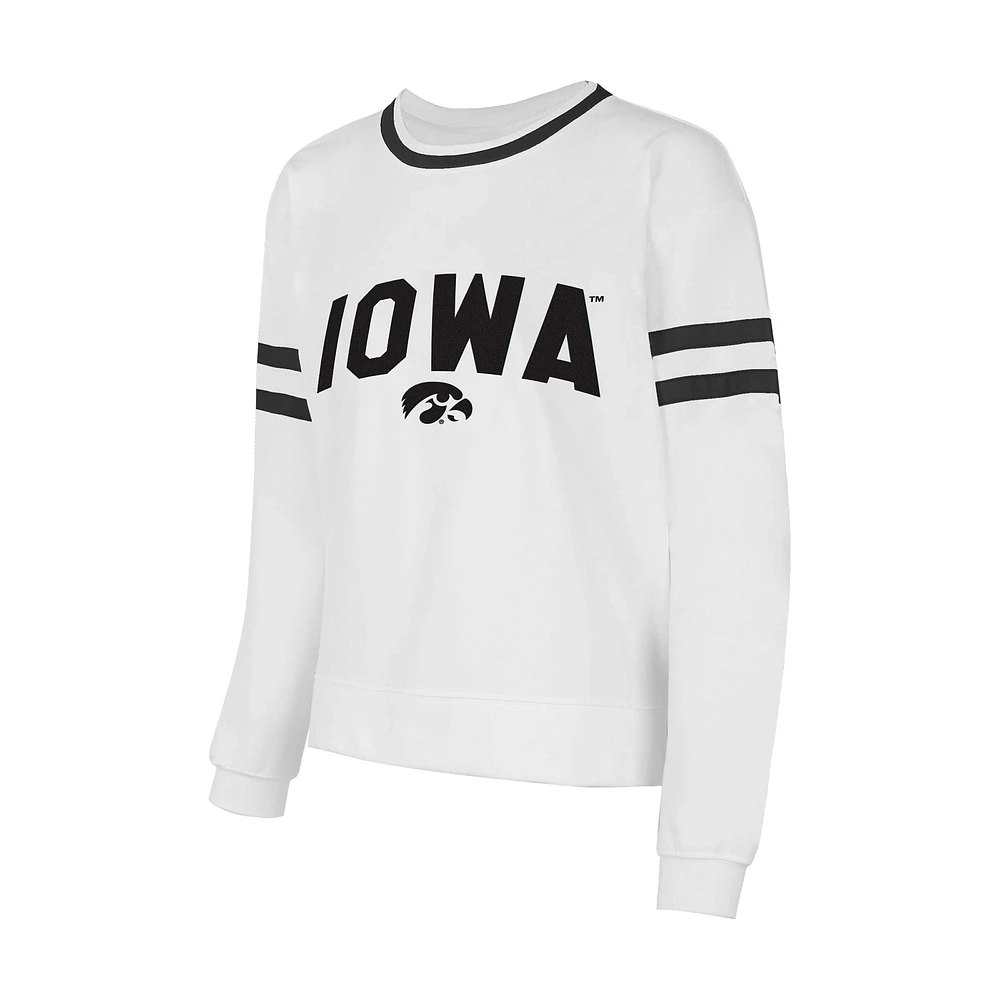 Women's Concepts Sport  White Iowa Hawkeyes Borough French Terry Arch Over Long Sleeve T-Shirt